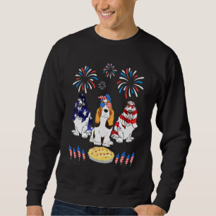 Three Basset Hound Dogs Dance Us Flag Firework Cak Sweatshirt