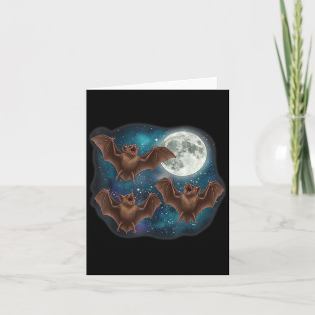 Three Bat Under Full Moon Funny Cosmic Meme Hallow Card (Front)