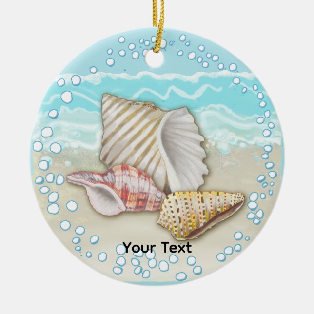Three Beach Seashells Ceramic Tree Decoration (Front)
