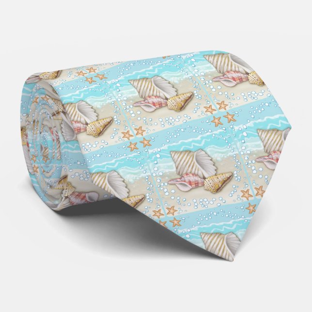 Three Beach Seashells Tie (Rolled)