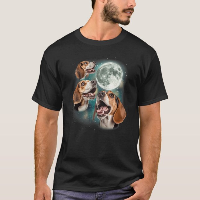 Three Beagle Moon  3 Howling Beagles Funny Dog Can T-Shirt (Front)