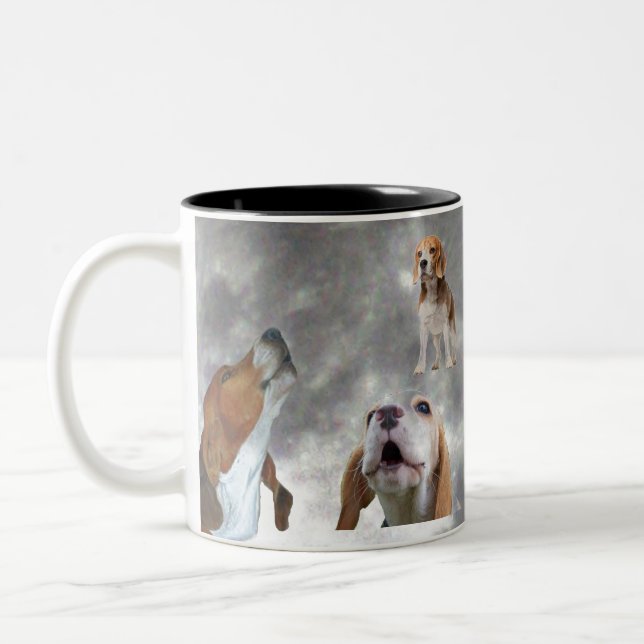Three Beagles Howling at the Moon Mug (Left)