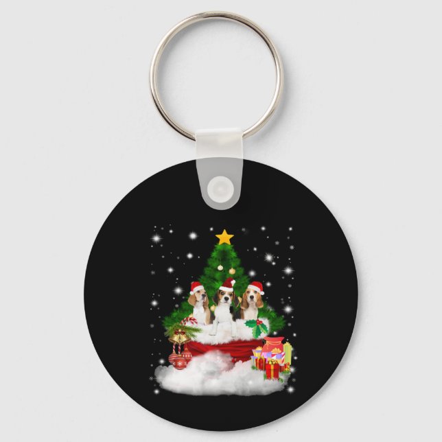 Three Beagles Santa Claus With Christmas Tree Key Ring (Front)