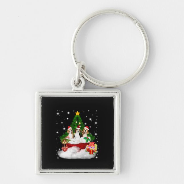 Three Beagles Santa Claus With Christmas Tree Key Ring (Front)