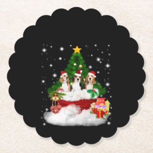 Three Beagles Santa Claus With Christmas Tree Paper Coaster