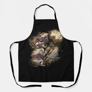 Three Bearded Dragons Howl At Moon 3 Wolfs Wolves Apron