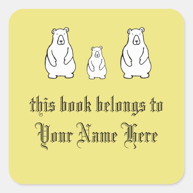Three Bears Add Your Own Name Bookplate Stickers (Front)