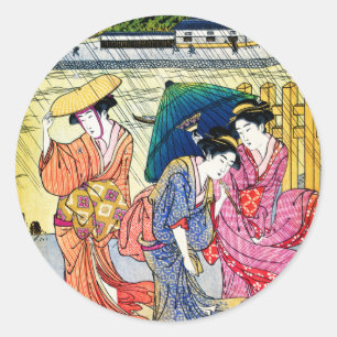 Three beauties in the rain classic round sticker