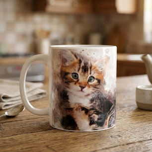 Three beautiful and cute kittens watercolor coffee mug