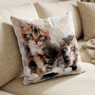Three beautiful and cute kittens watercolor cushion