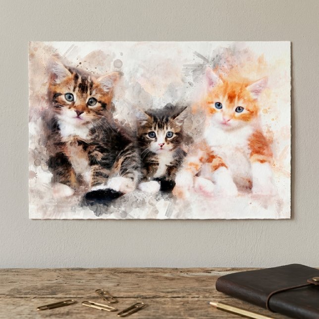 Three beautiful and cute kittens watercolor poster (Three beautiful and cute kittens watercolor. poster)