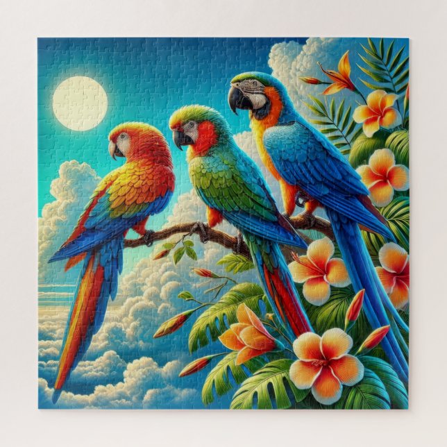 Three beautiful parrots  jigsaw puzzle (Vertical)