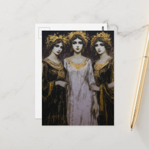 Three Beautiful Vintage Women With Gold Postcard