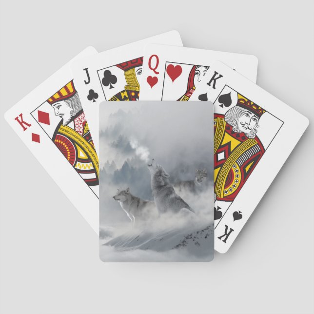 Three Beautiful Wolves in the Winter Snow Playing Cards (Back)