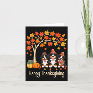 Three Bernese Mountain Dogs Fall Tree Happy Thanks Card