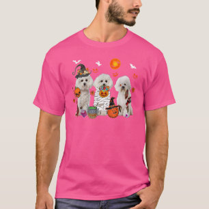 Three Bichon Frise Dogs Witch Scary Mummy Hallowee T-Shirt