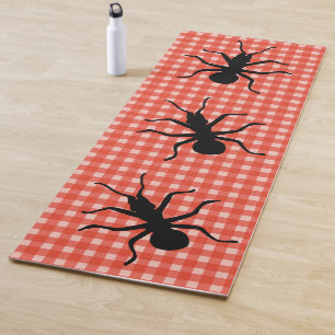 Three big Crawling Black Ants on Picnic Tablecloth Yoga Mat