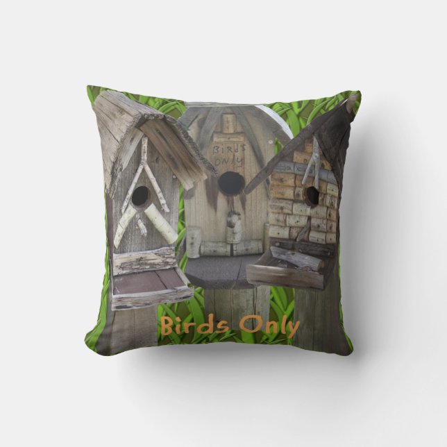 Three Bird Houses Cushion (Front)