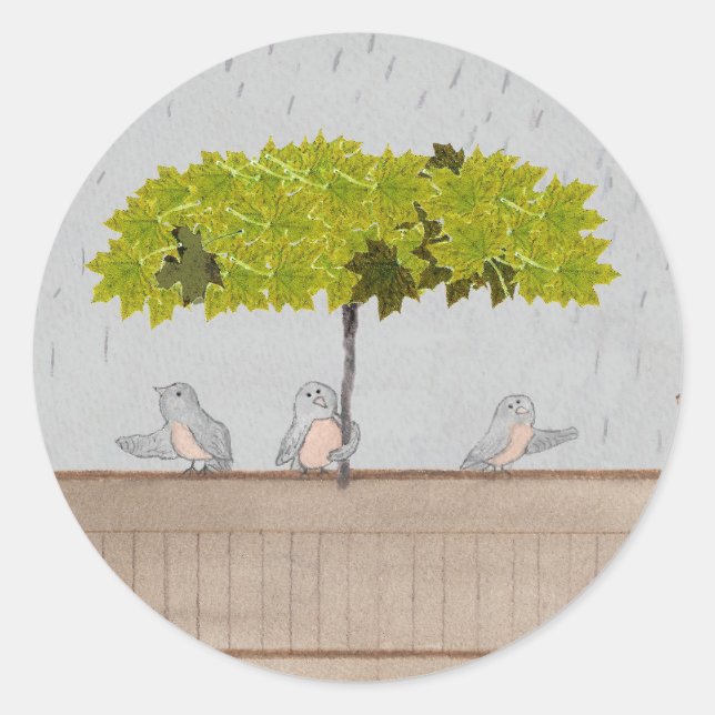 Three Birds in the Rain Classic Round Sticker (Front)