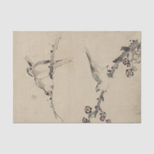 Three Birds on a Branch, One with Blossoms Tissue Paper