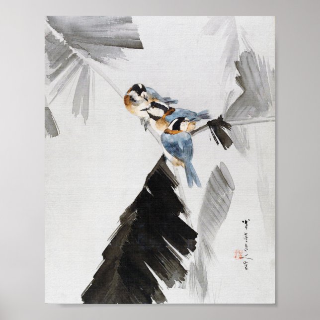 Three Birds on Branch, Watanabe Seitei Poster (Front)