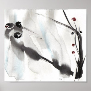 Three Birds on Willow Art Print