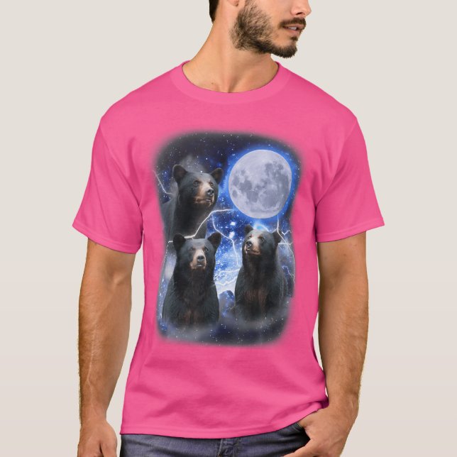 Three Black Bear Moon 3 Wild Bears Gazing At The M T-Shirt (Front)
