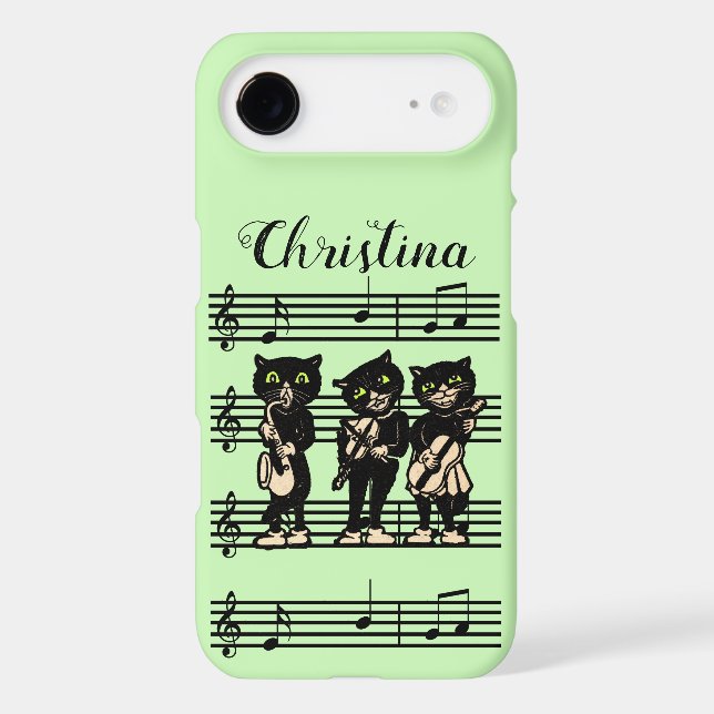 Three Black Cat Musicians on Sheet Music Green (Back)