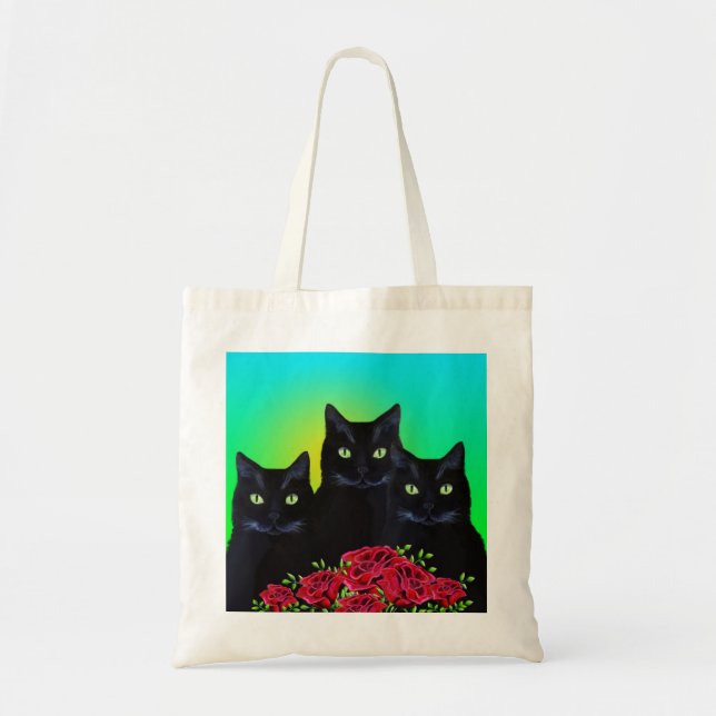 Three Black Cats and Red Roses Tote Bag (Front)