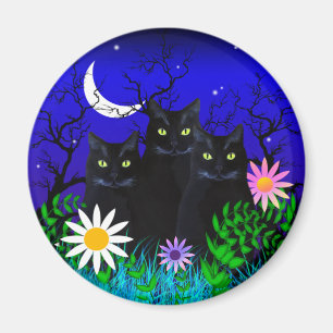 Three Black Cats at Night Magnet
