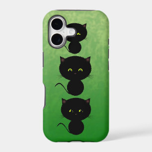 Three Black Cats on Green