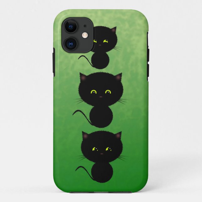 Three Black Cats on Green Case-Mate iPhone Case (Back)