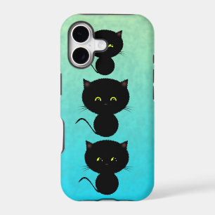 Three Black Cats on Turquoise