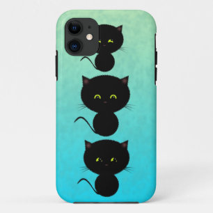 Three Black Cats on Turquoise iPhone 11 Case