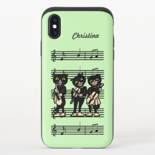Three Black Cats Playing Musical Instruments Notes iPhone X Slider Case