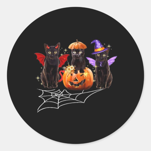 Three Black Cats Vampire Pumpkin Halloween Costume Classic Round Sticker (Front)