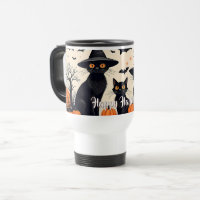 Three Black Cats with Hats on Halloween