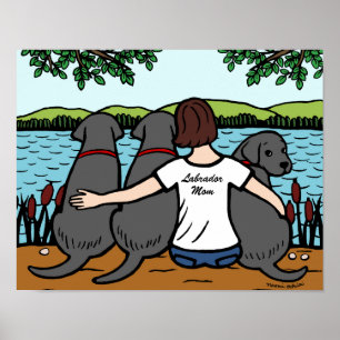 Three Black Labradors and Mum Poster