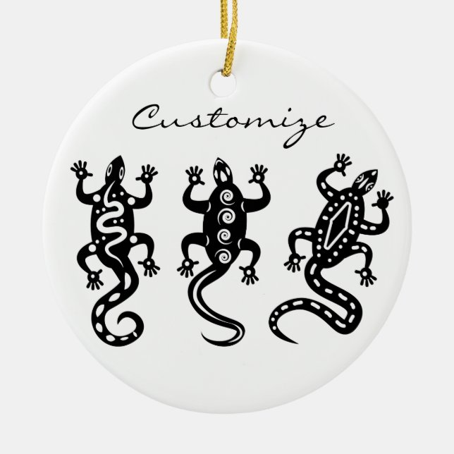 Three Black Lizards Thunder_Cove Southwest Style Ceramic Tree Decoration (Front)