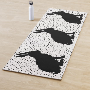 Three Black Sitting Rabbit Silhouettes Polka Dots Yoga Mat