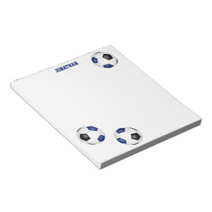 three blue black soccer balls player name notepad