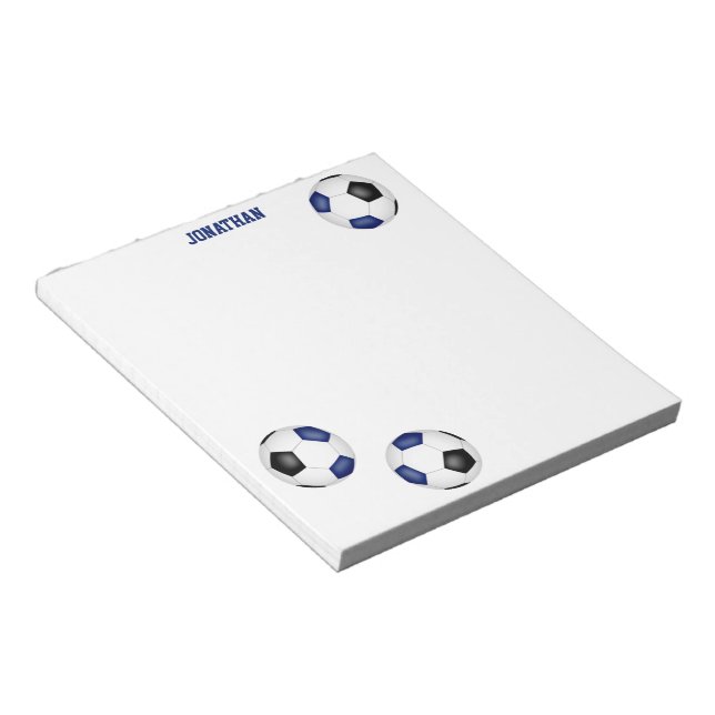 three blue black soccer balls player name notepad (Angled)