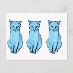 Three Blue Cats Postcard