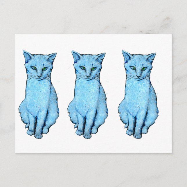 Three Blue Cats Postcard (Front)
