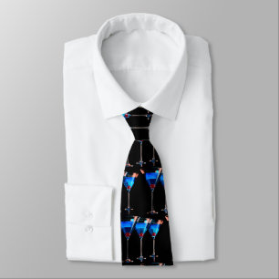 Three blue cocktails with cherry on black funny tie