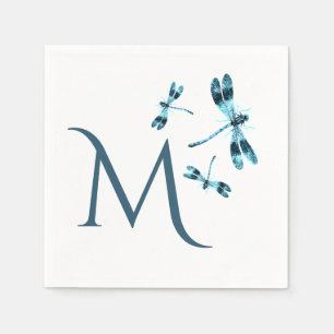 Three Blue Dragonflies Cute Monogram Napkin