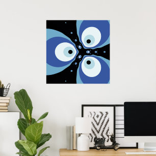 Three Blue Fish Talking Modern Fractal Art Poster