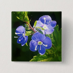 Three Blue Flowers  15 Cm Square Badge