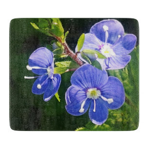 Three Blue Flowers Cutting Board