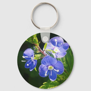 Three Blue Flowers  Key Ring